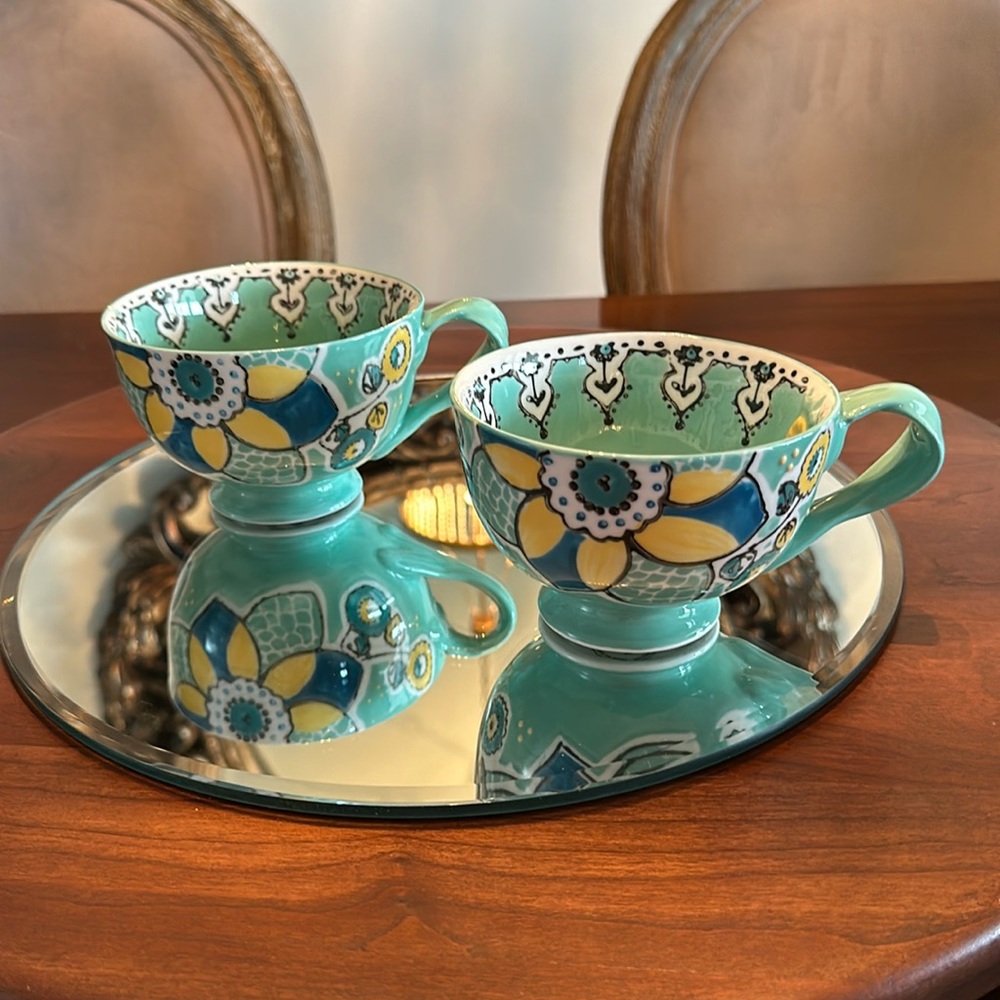 2 Anthropologie Elka Ayaka Twisted Handle Floral Mugs